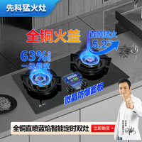 先科 2026全铜火盖鸳鸯猛火灶燃气灶煤气灶双灶台式两用