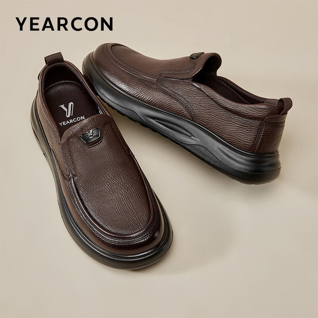 意尔康 秋季羊皮皮鞋男软面套脚商务休闲鞋 59171W 棕色41