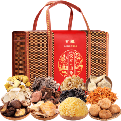 首祖 菌菇礼盒 12种干货1100g-手工竹礼盒