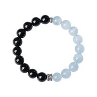  宫里 天然水晶 黑曜石海蓝宝手串