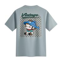 马克华菲【后背大卡通印花】24夏圆领字母印花复古可爱男士休闲短袖T恤 523灰绿 M