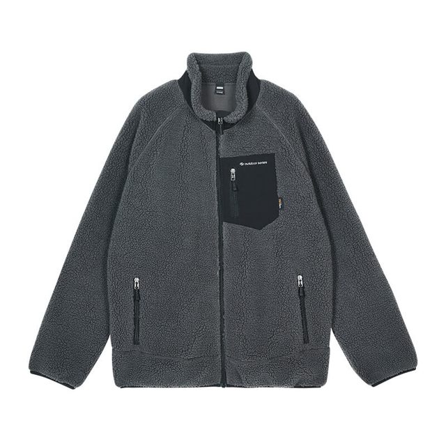 移动端、京东百亿补贴：京东京造 摇粒绒外套男冲锋衣内胆夹克羊羔绒立领保暖男士外套 烟灰色 M