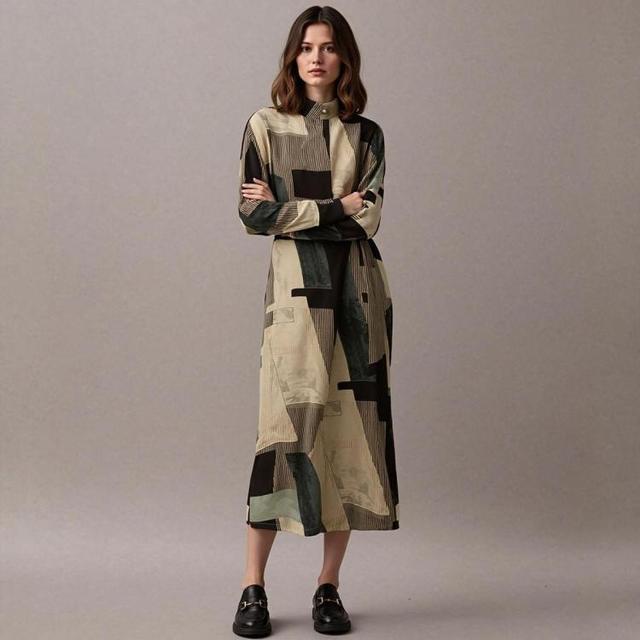 Massimo Dutti 女装拼色长袖连衣裙