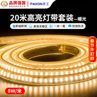 贝工 高亮144珠灯带 户外防水 赠防雨插头和尾塞 即插即用8W/米 暖光 20米防雨淋套装