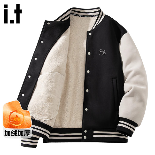 fingercroxx it FINGERCROXX飞行员夹克冬季拼色重磅加绒加厚青少年棒球服外套