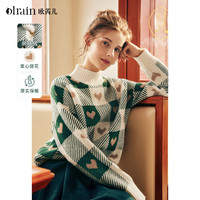 OLRAIN 女士法式棋盘格提花半高领毛衣 绿色（第二批次）