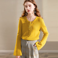 OLRAIN 慵懒风喇叭袖泫雅网红绑带套头毛针织衫