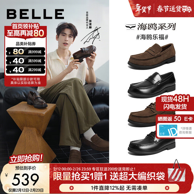 百丽 海鸥乐福鞋男2026春季新一脚蹬休闲乐福鞋A2308AM6 棕色-男款（一脚蹬） 43