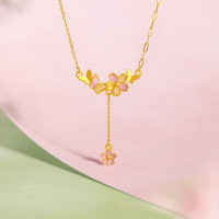 周六福 樱花蝴蝶足金999黄金项链吊坠女生日礼物计价A0614925 约4.03g