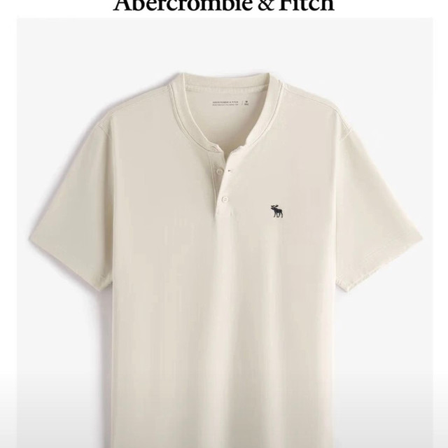 Abercrombie & Fitch 男士式重磅宽松亨利领短袖T恤