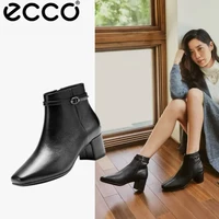 ecco 直播间领券！冬季切尔西靴羊皮中跟厚底方头女靴 型塑290983