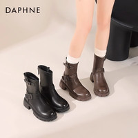 达芙妮 厚底马丁靴女2025新款秋冬时尚美拉德机车短靴女百搭时装靴JL 暗夜骑士黑