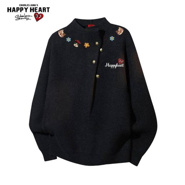 移动端：CHARLES JANG'S HAPPY HEART 马年小猫半高领毛衣男女冬季2026红色针织衫潮