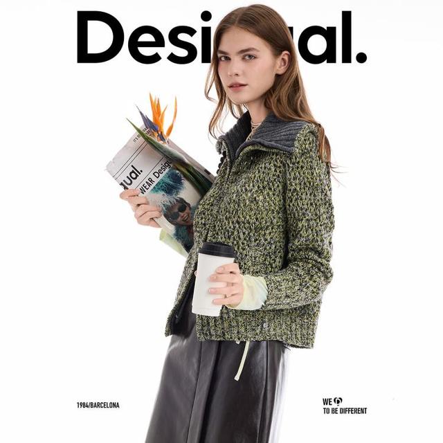 Desigual 西班牙时尚奢品 女士羊毛混纺针织镂空编织外套