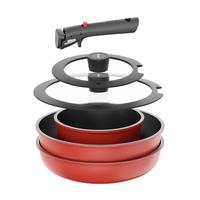 卡罗特 锅具套装三件套可拆卸手柄有钛不粘锅电磁炉炒菜锅平底家用奶锅叠叠户外乔迁6件套