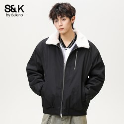 班尼路 男士工装羊羔绒棉衣 黑色
