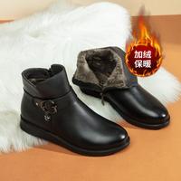 康奈 冬季女靴牛皮保暖加绒靴女士靴子中老年女靴女鞋