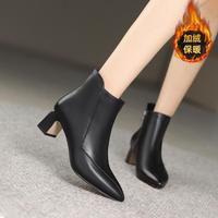 卡文 头层牛皮尖头侧拉链时尚通勤短靴