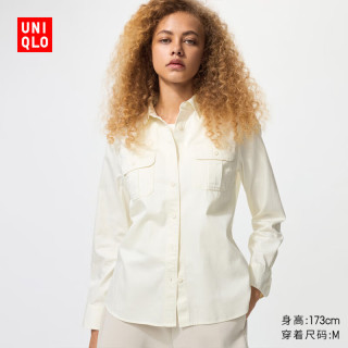 优衣库 女装全棉工装衬衫/长袖衬衣外套479579 01 乳白色