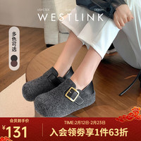 西遇 毛呢勃肯鞋女2025秋冬两穿一脚蹬加绒棉鞋内增高毛毛鞋 灰色 11月5日 38 (240)
