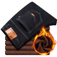金盾冬季棉质加绒牛仔裤直筒青年时尚男士长裤子男 8010黑色 【加绒】 34
