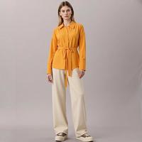 Massimo Dutti 女式背部镂空不规则设计翻领长袖系带开衫衬衫