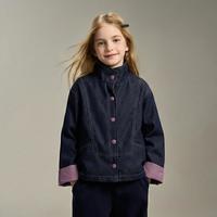 梦特娇 女童春秋新款中大童立领宽松休闲牛仔上衣潮