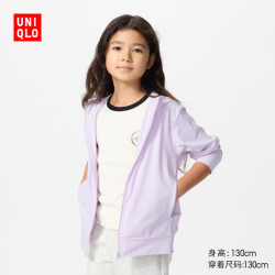 优衣库 童装男女童AIRism防紫外线拉链连帽开衫防晒衣服透气478242 70 浅紫色