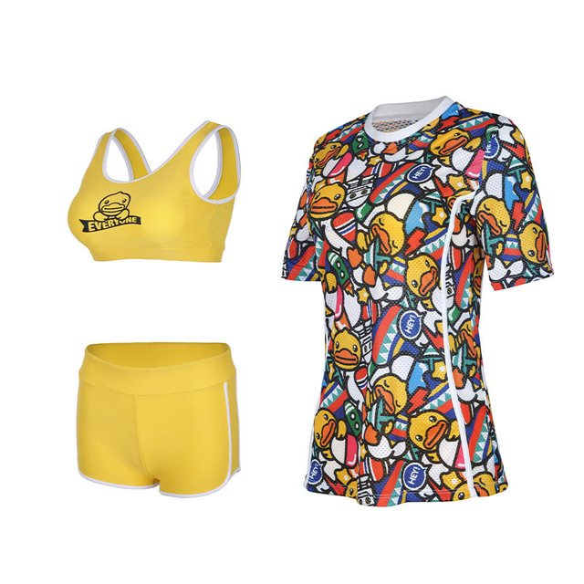 B.Duck 运动连体泳衣女长袖防晒时尚平角显瘦保守高级感泳装