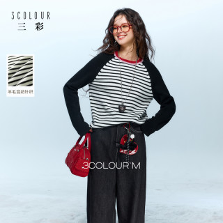 三彩 2025秋冬季新款条纹针织衫插肩袖套头显瘦女M