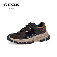 PLUS会员、今日必买：GEOX 【透气|防水|耐磨】ROBBIE圆头厚底运动低帮休闲男鞋 深咖色 10165622771265