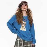 妖精的口袋 女士圆领卫衣 萌宠印花长款套头上衣