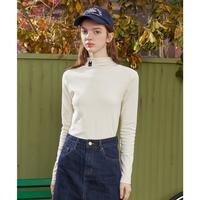 a02 春秋高领正肩纯色长袖上衣休闲百搭保暖刺绣女