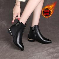 富贵鸟 女士切尔西短靴 粗跟加绒侧拉链