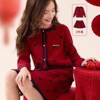 Hello Kitty 女童套装秋冬款儿童裙子红色加厚毛衣洋气拜年服大童本命年新年装