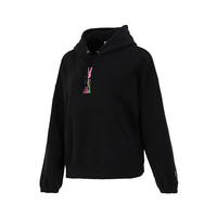 PUMA Downtown Graphic Hoodie 女装 长袖针织透气抽绳连帽套头衫 字母印花 黑 M