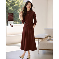 沫晗依美 磨毛加厚盘扣设计打底衫半身裙两件套25冬季时尚套装 L