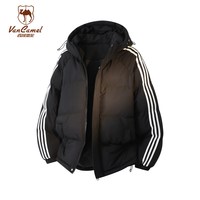 西域骆驼 美式条纹连帽棉服男女冬季加厚保暖宽松休闲棉衣