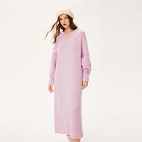 诗凡黎 连帽羊毛樱桃针织连衣裙秋冬多巴胺粉色奶系长裙女