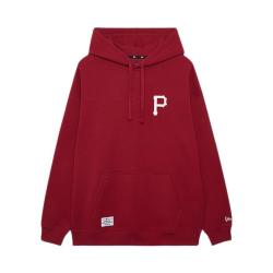 NEW ERA 男女同款长袖套头连帽卫衣 图案印花刺绣 抽绳设计 红/匹兹堡海盗队 S