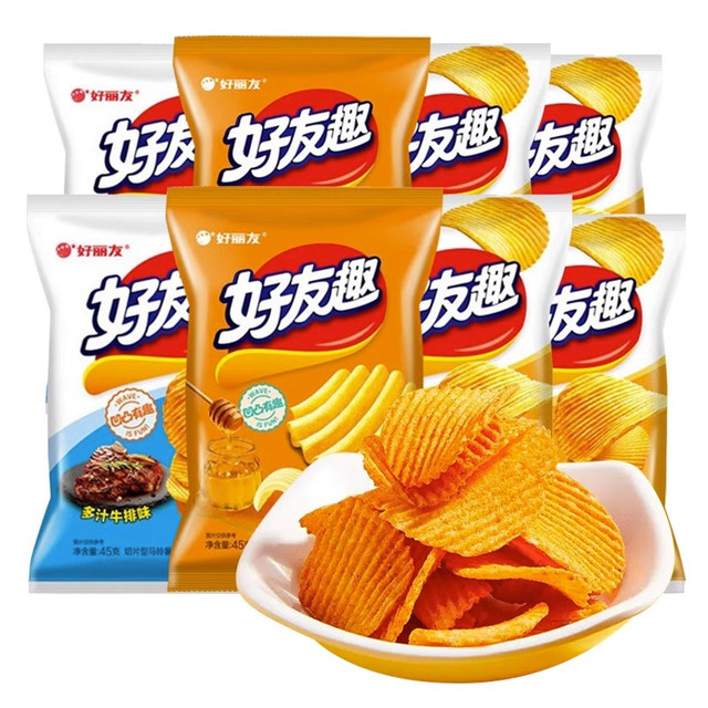 好丽友 好友趣薯片45g*6包蜂蜜黄油味薯条休闲好有趣膨化零食小吃
