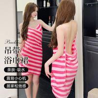 鳄鱼恤 便捷成人吊带浴巾裙浴袍女夏薄款性感美背睡袍吸水不掉毛