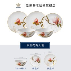 皇家哥本哈根 花语系列 ZH5C111006091-240 骨瓷餐碗盘套装 木兰花两人食 北欧风格