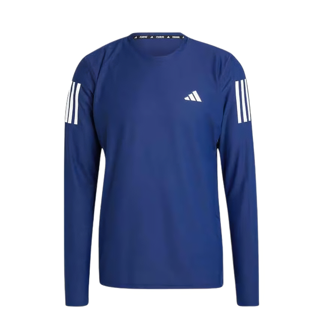 adidas Own the Run 系列圆领卫衣 马拉松Logo印花 条纹 蓝 L