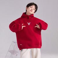 大黄蜂 男童加绒卫衣红色连帽加厚保暖冬装时尚男孩本命年拜年服中大童装