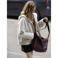 唐狮 2025年外衣女外套秋冬百搭高级感摇粒绒韩系女士连帽拼接外套