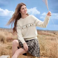 百图 立体花朵刺绣毛衣层次扭绳设计软糯复古毛衫