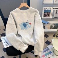 唐狮 春秋针织爱心小象印花圆领卫衣女高级感小个子百搭上衣女女士卫衣