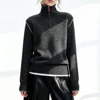 百家好 女士高领毛衣 半拉链简约百搭撞色明线