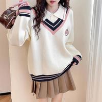 唐狮 2025秋冬学院风假两件套头毛衣女春秋可外穿时尚百搭上衣女装